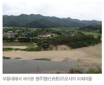 부용대에서 바라본 행주형(行舟形)으로서의 하회마을