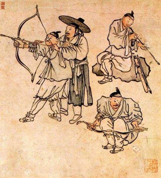 김홍도의 풍속화 중 활쏘기_국립중앙박물관 소장(보물527호)