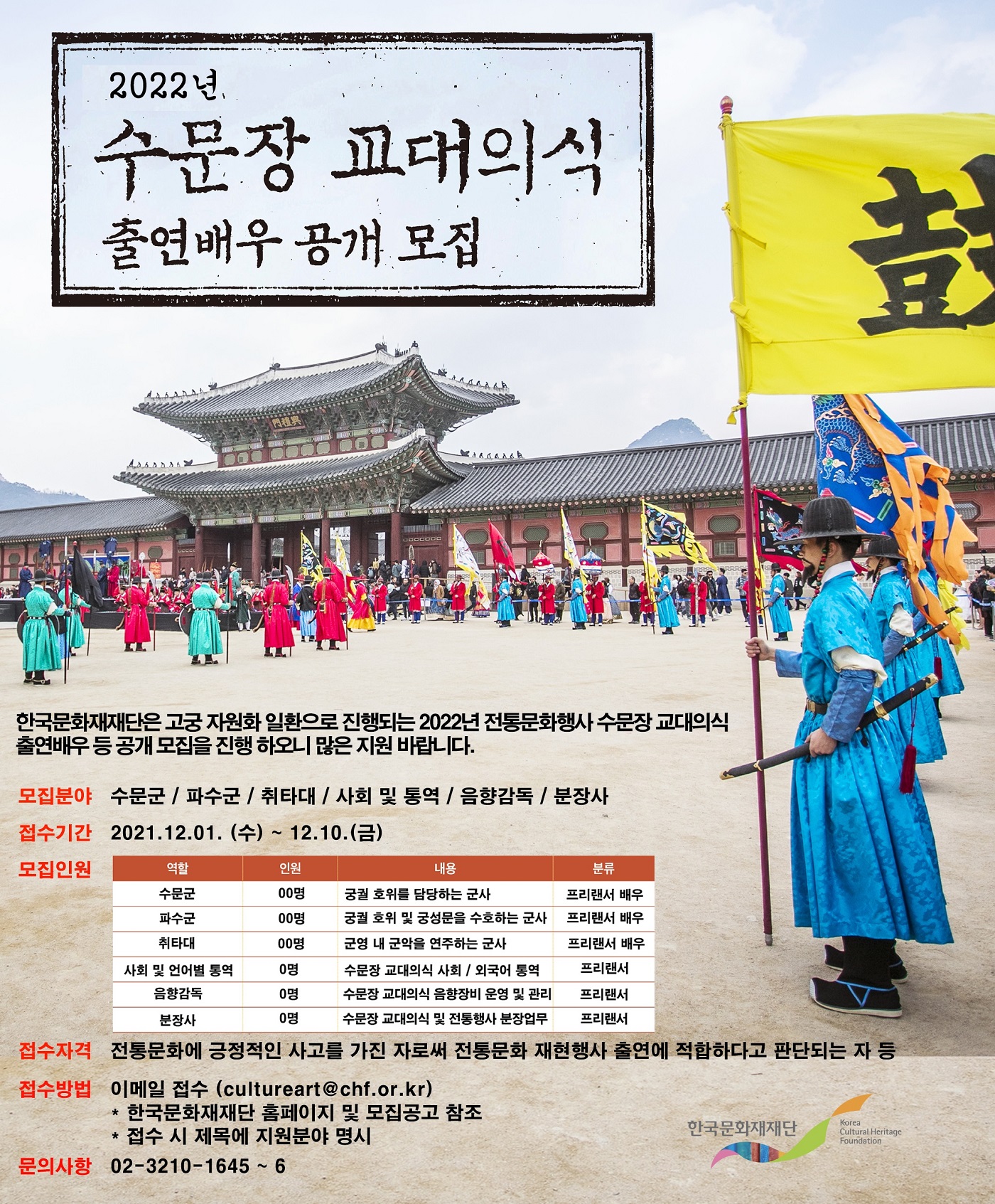 2022년 경복궁 수문장 교대의식 출연배우 등 공개채용 포스터_자세한 내용 하단참조