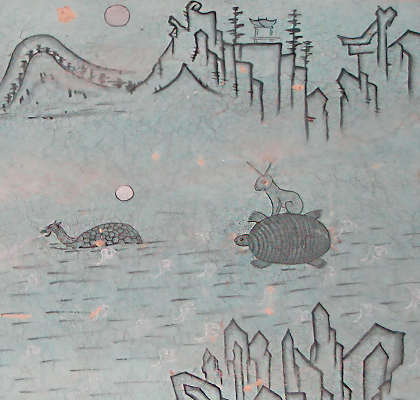 통도사 명부전 수궁 가는 자라와 토끼 중 부분 