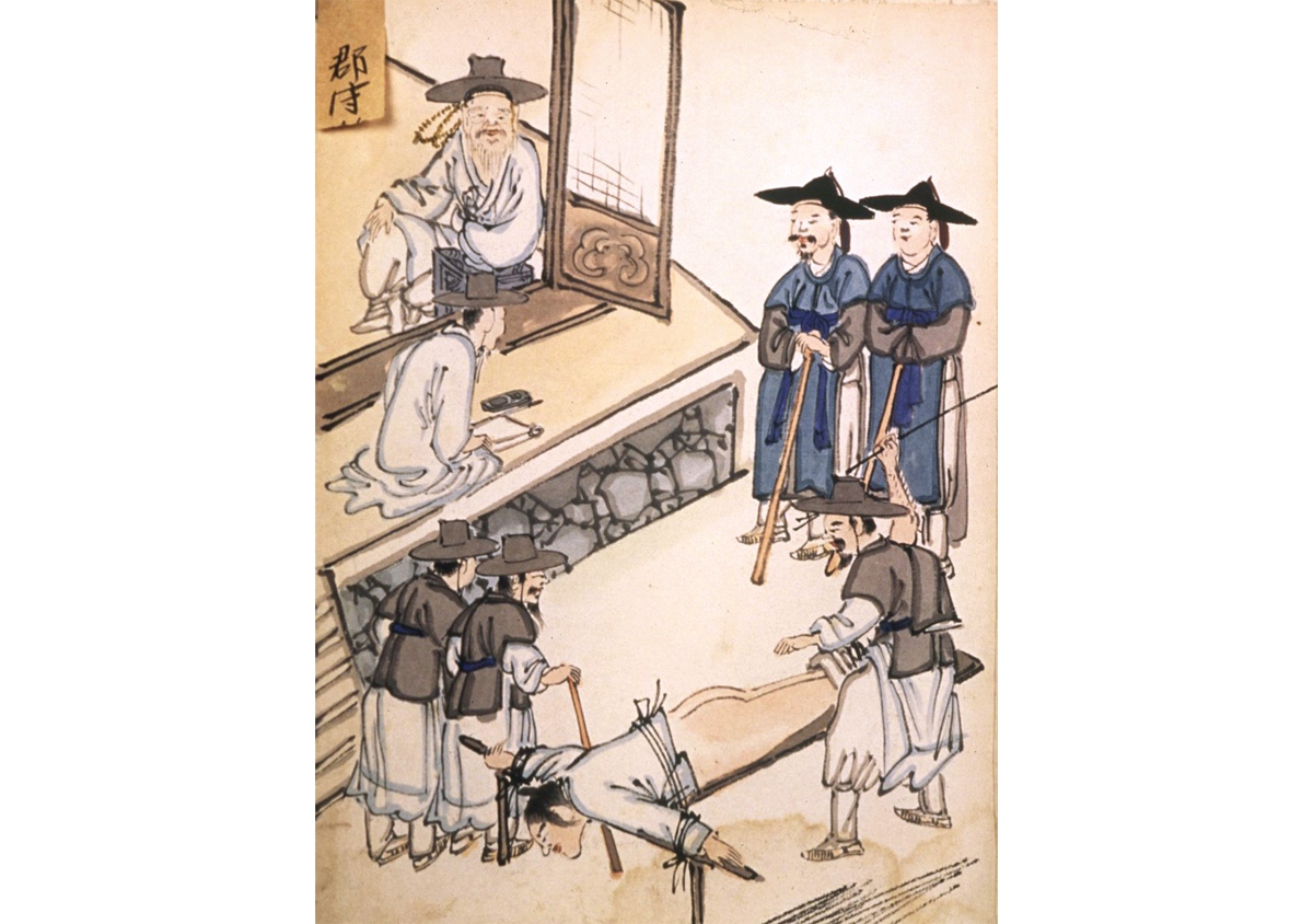 민백-09623_김윤보／형정도첩／군수태벌죄인(한국학중앙연구원 소장, 출처 공공누리)